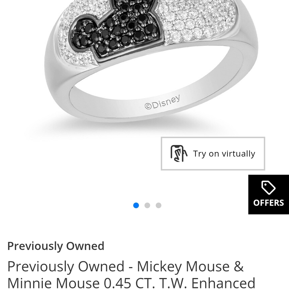 Disney Mickey Mouse Black and White Sparkle Ring